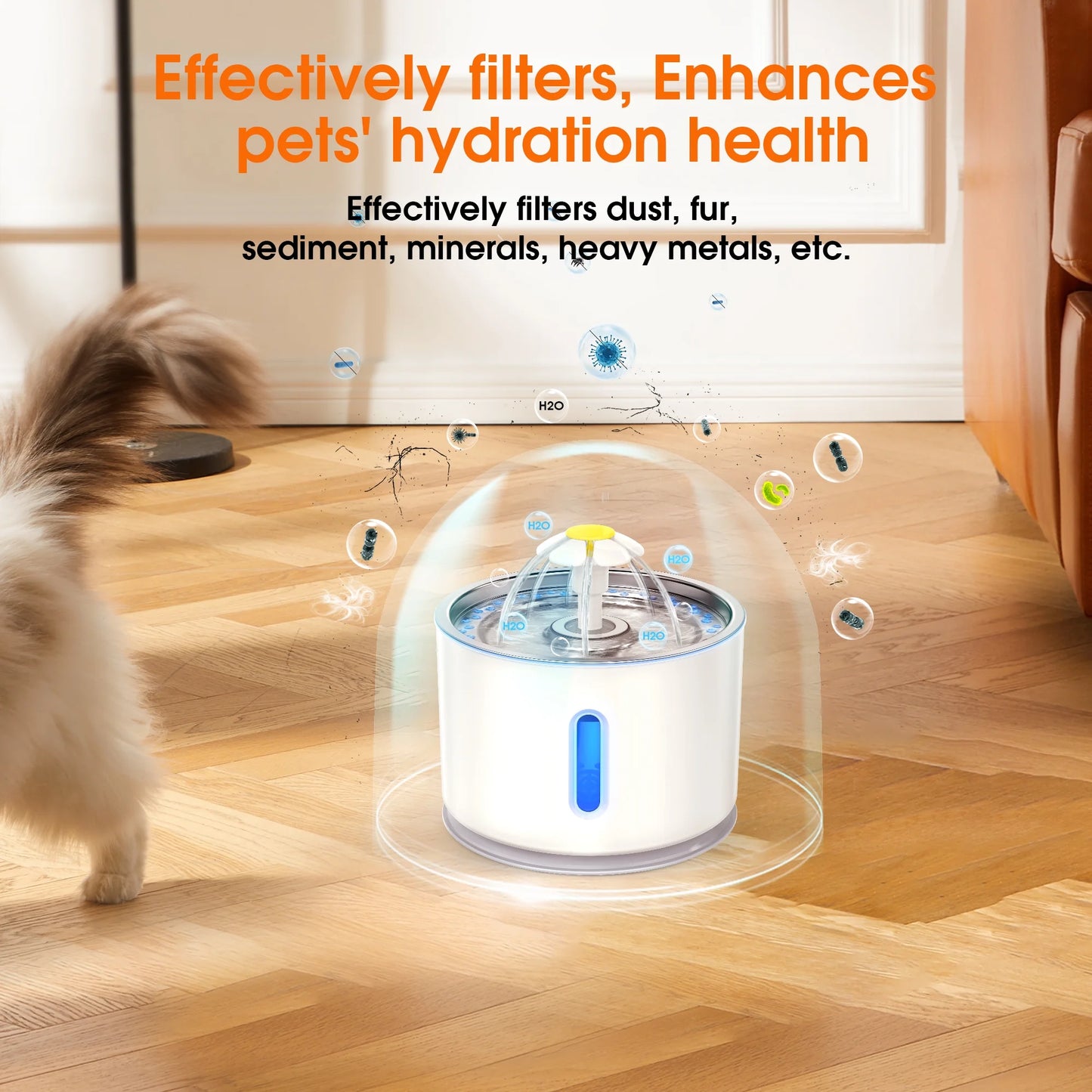 Pet Fountain,Cat Water Fountain, Automatic Water Dispenser for Cats and Dogs, Circulating Filtration System, Easy-To-See Water Level, Low Noise 80Oz/2.4L Capacity