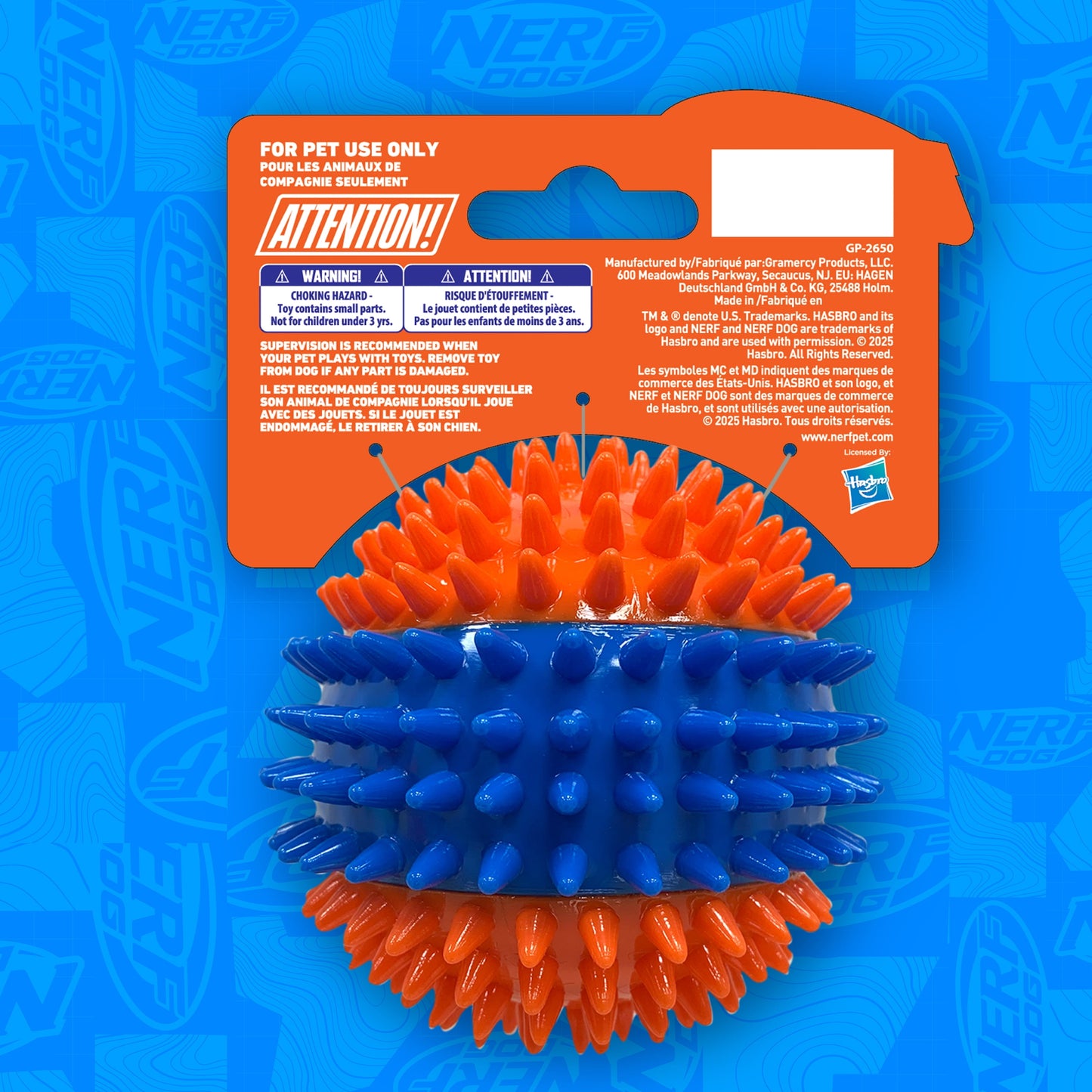 Squeaky Dental Spike Ball Dog Toy, Orange/Blue, 2.7 Inch