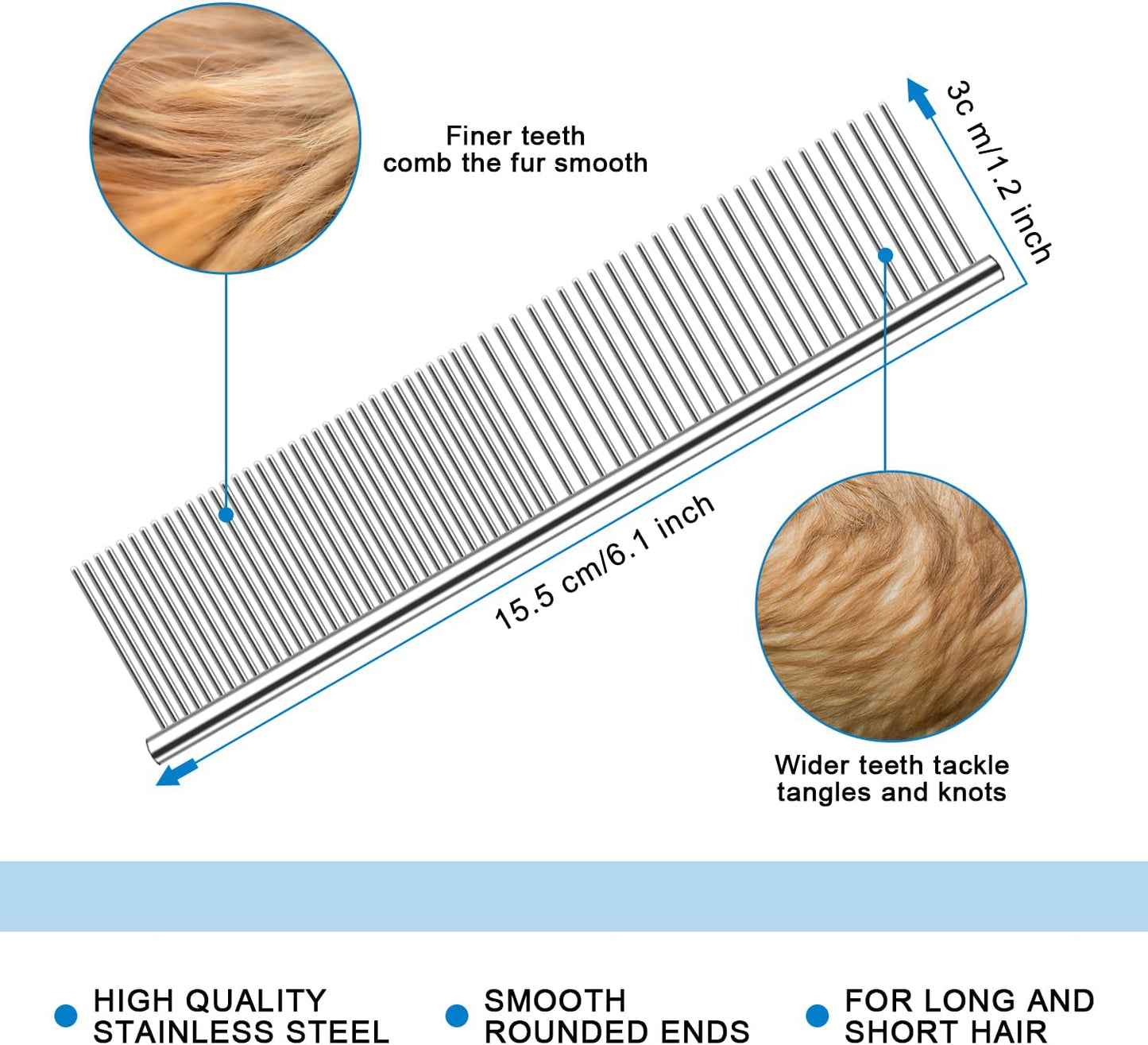 Ultimate 2-in-1 Dog Grooming Brush & Undercoat Rake for Small Dogs and Cats - Safe Dematting Comb & Deshedding Tool (Small Blue)