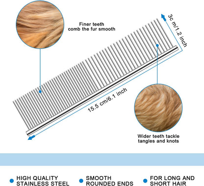 Ultimate 2-in-1 Dog Grooming Brush & Undercoat Rake for Small Dogs and Cats - Safe Dematting Comb & Deshedding Tool (Small Blue)