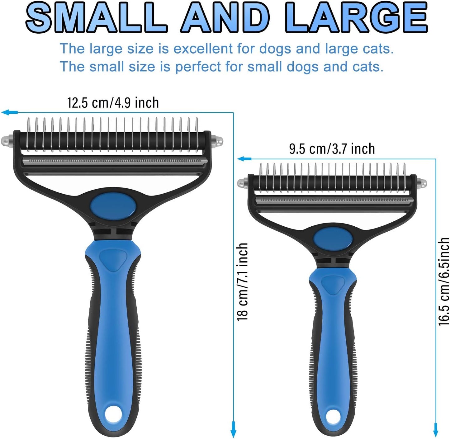 Ultimate 2-in-1 Dog Grooming Brush & Undercoat Rake for Small Dogs and Cats - Safe Dematting Comb & Deshedding Tool (Small Blue)