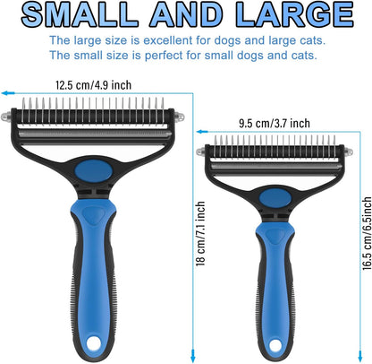 Ultimate 2-in-1 Dog Grooming Brush & Undercoat Rake for Small Dogs and Cats - Safe Dematting Comb & Deshedding Tool (Small Blue)