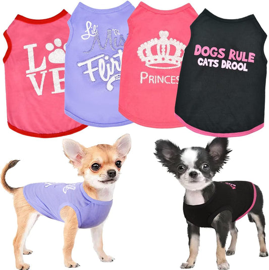4 Pack Dog Clothes for Small Dogs Girl -  Xs Female Dog Clothes - Pet Puppy Shirts - Chiuahaha Outfit - Summer Fall Dog Costume - Doggie Cat Clothing for French Bulldog Yorkie Breed (XS)