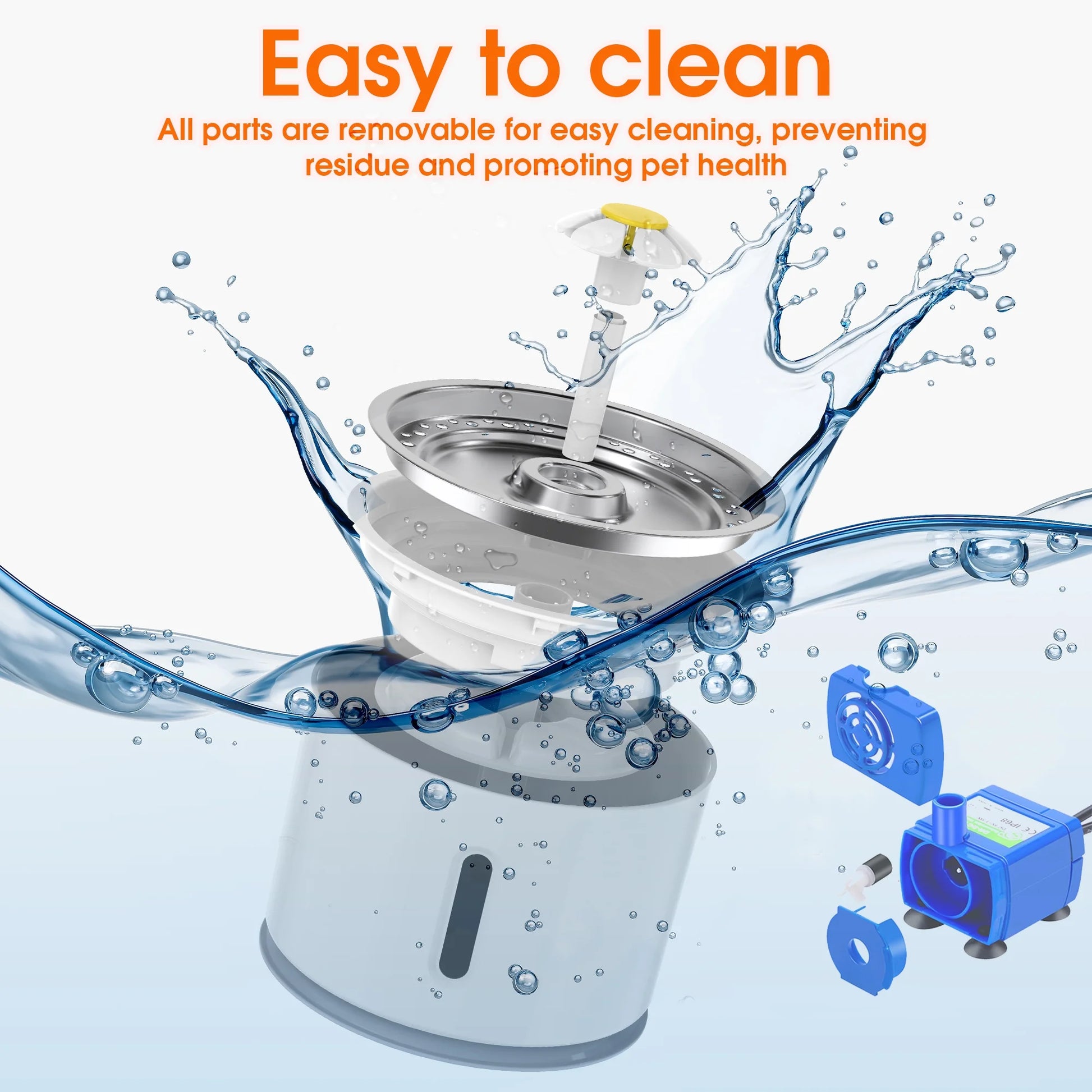 Pet Fountain,Cat Water Fountain, Automatic Water Dispenser for Cats and Dogs, Circulating Filtration System, Easy-To-See Water Level, Low Noise 80Oz/2.4L Capacity