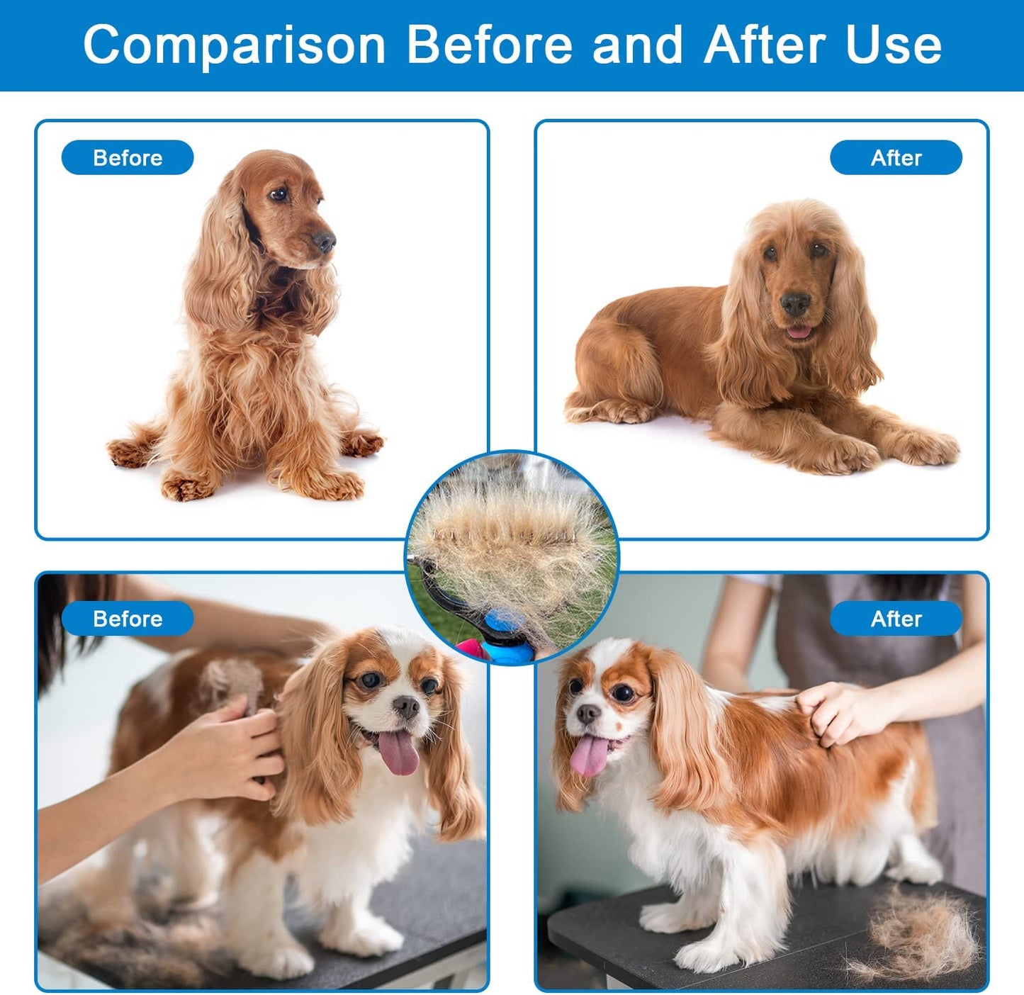 Ultimate 2-in-1 Dog Grooming Brush & Undercoat Rake for Small Dogs and Cats - Safe Dematting Comb & Deshedding Tool (Small Blue)