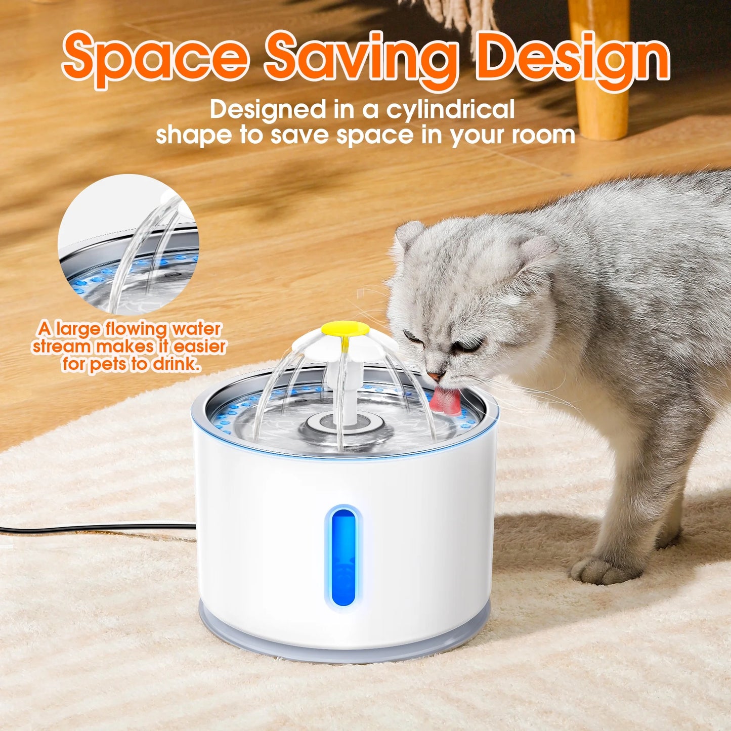 Pet Fountain,Cat Water Fountain, Automatic Water Dispenser for Cats and Dogs, Circulating Filtration System, Easy-To-See Water Level, Low Noise 80Oz/2.4L Capacity