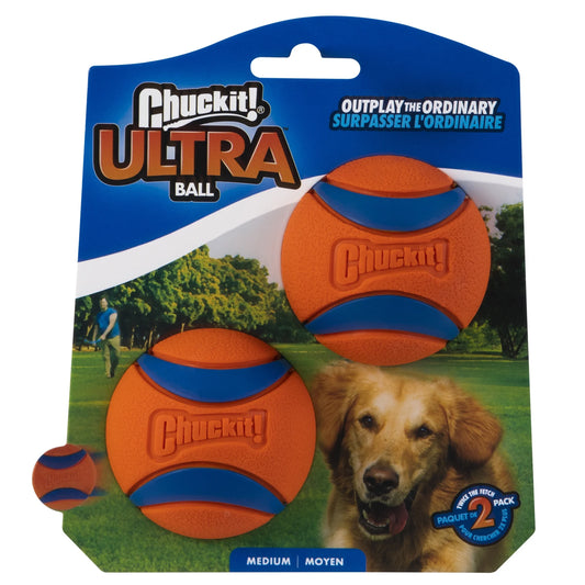 Ultra Ball Durable Rubber Fetch Dog Toy, Medium 2.5" for Medium Dogs, Pack of 2, Orange